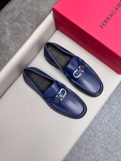 Ferragamo Blue calfskin Leather Shoes-Ferragamo Man Business Leather Shoes